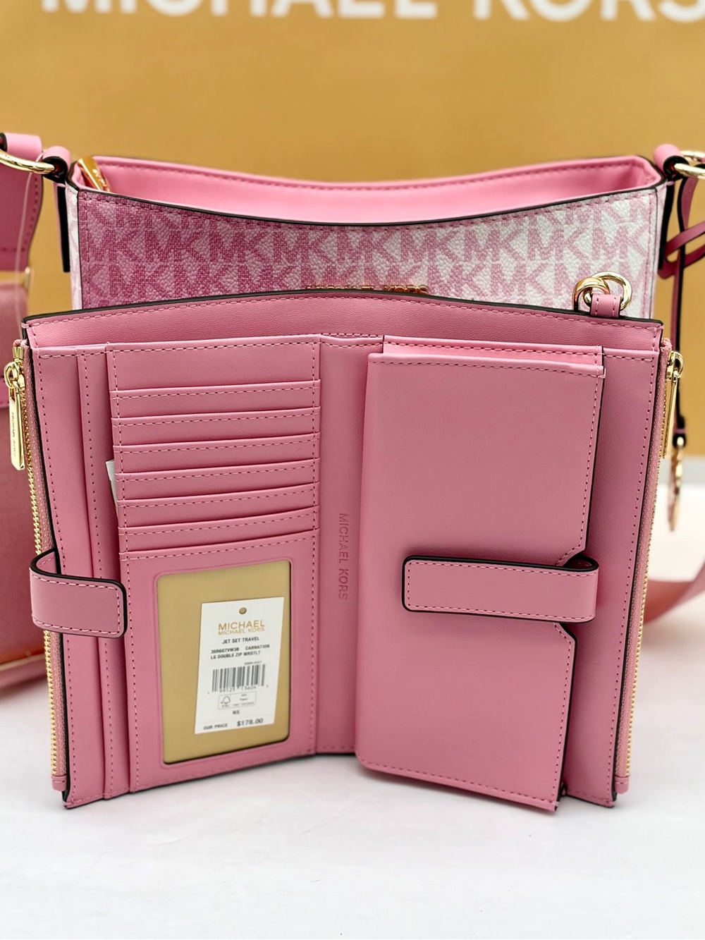 MICHAEL KORS Pink Signature Ombre Double Zip Wristlet Wallet Carnation - Picture 7 of 9